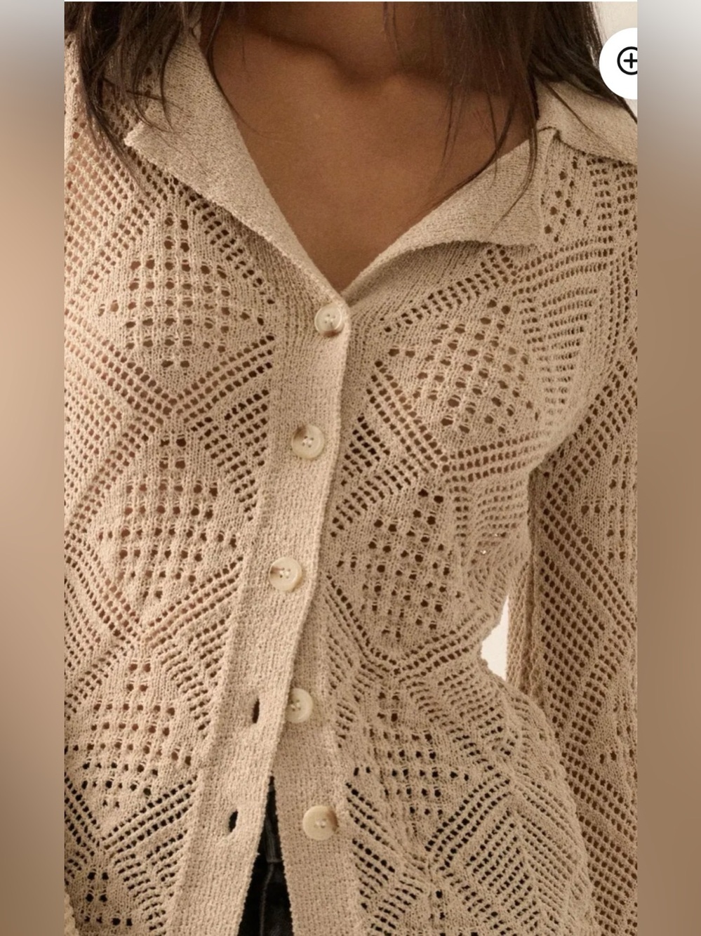 Promesa Diamond Dust Geometric Crochet Button-Up Cardigan